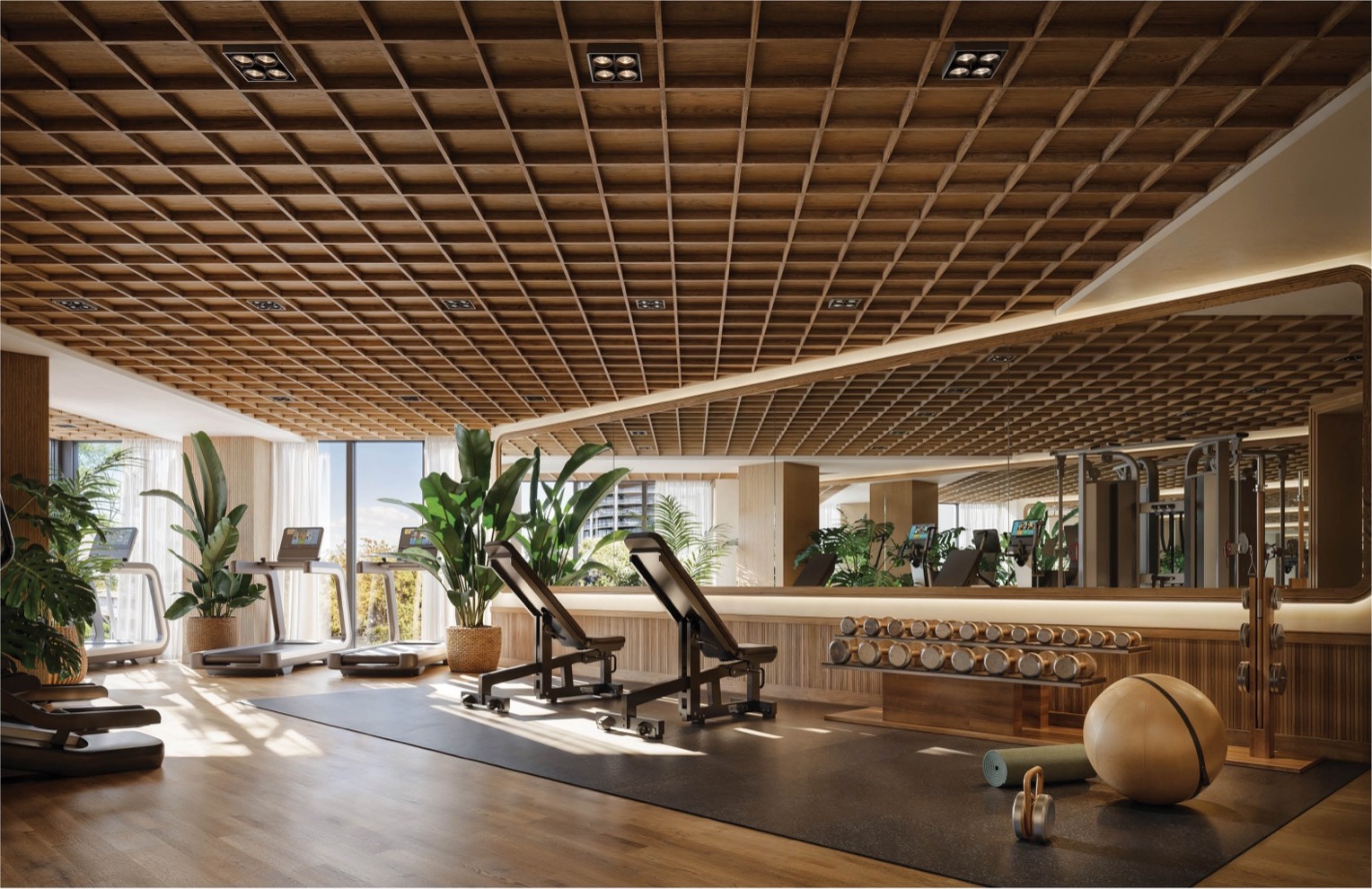 State-of-the-art fitness center at THE WELL Coconut Grove — premium equipment for resident private training.