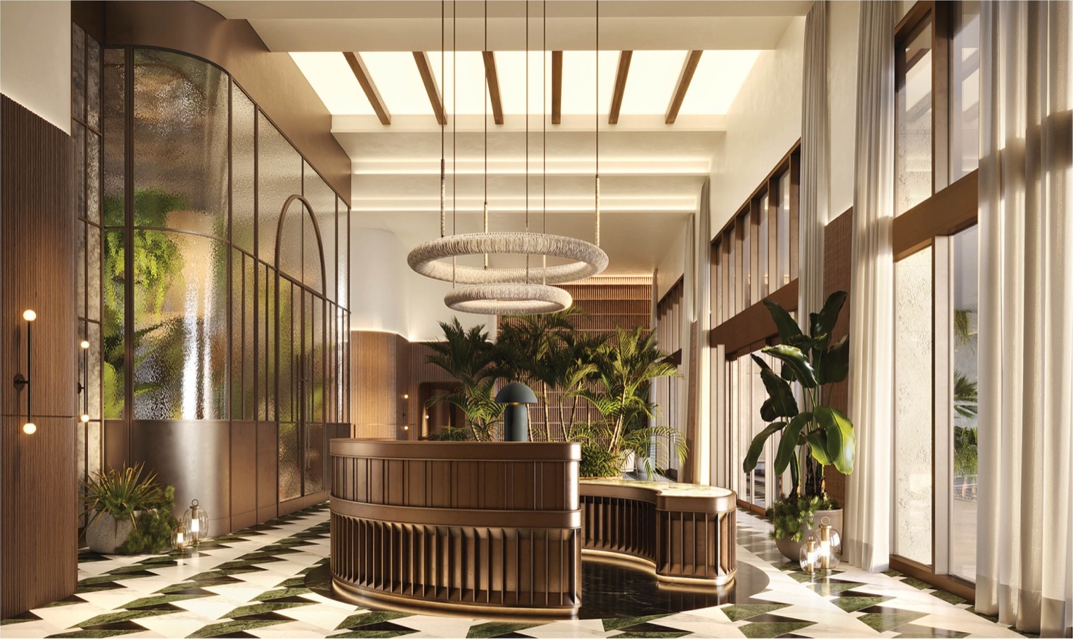 THE WELL Coconut Grove reception lobby — diffused natural light, Meyer Davis interiors, subtle aromatherapy and restorative indoor gardens.