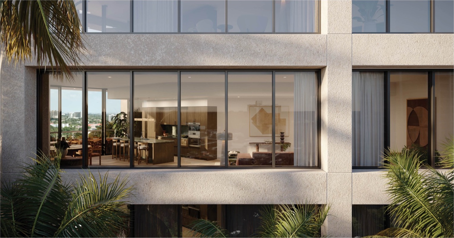 Penthouse private terrace at THE WELL Coconut Grove — sweeping Coconut Grove and Biscayne Bay views.