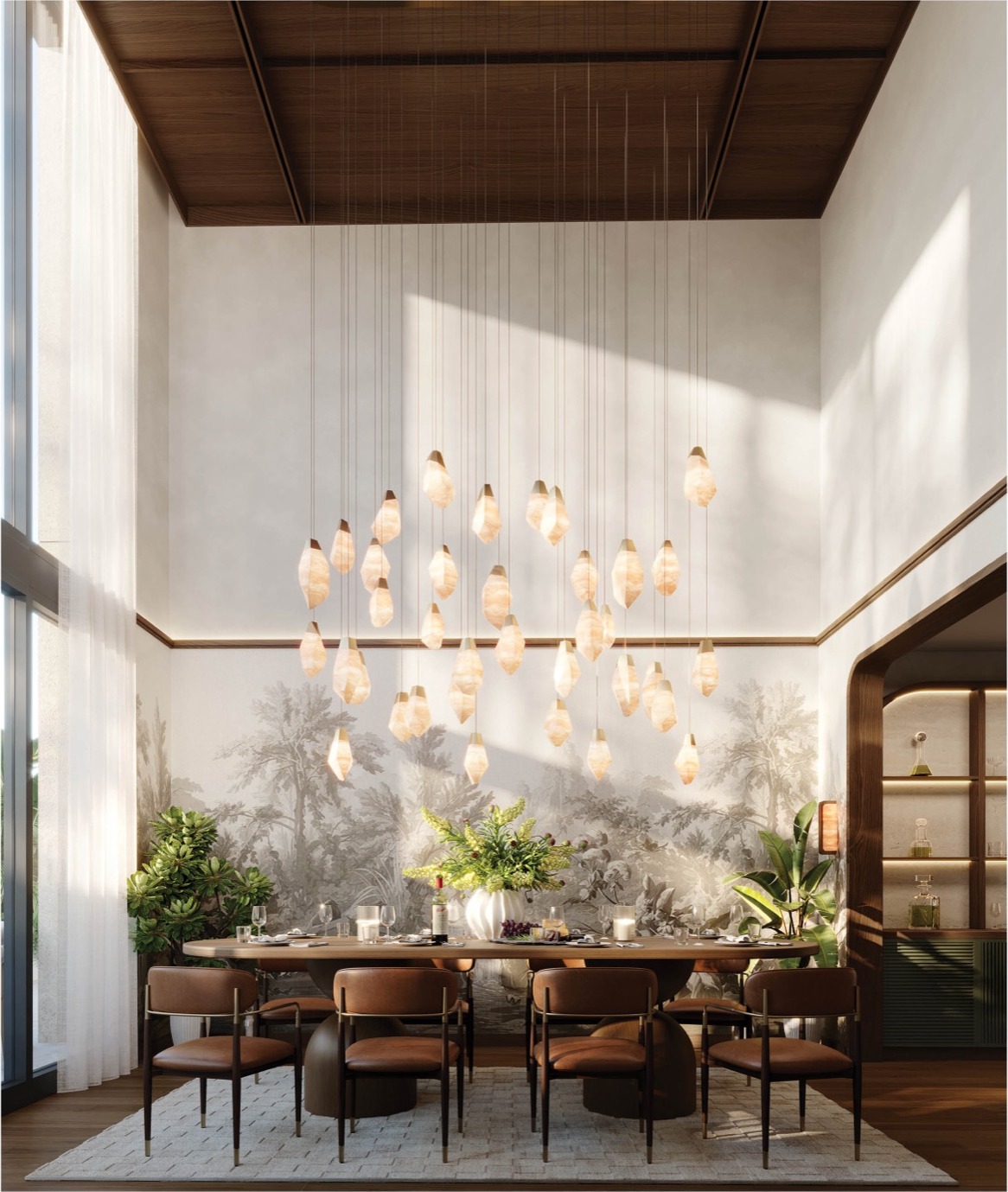 Private dining room at THE WELL Coconut Grove — catering kitchen and bar for resident events.